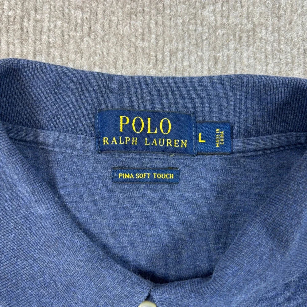 Polo Ralph Lauren Blue Pima Soft Cotton‎ Polo Shirt Men's Size Large Flesh Pony